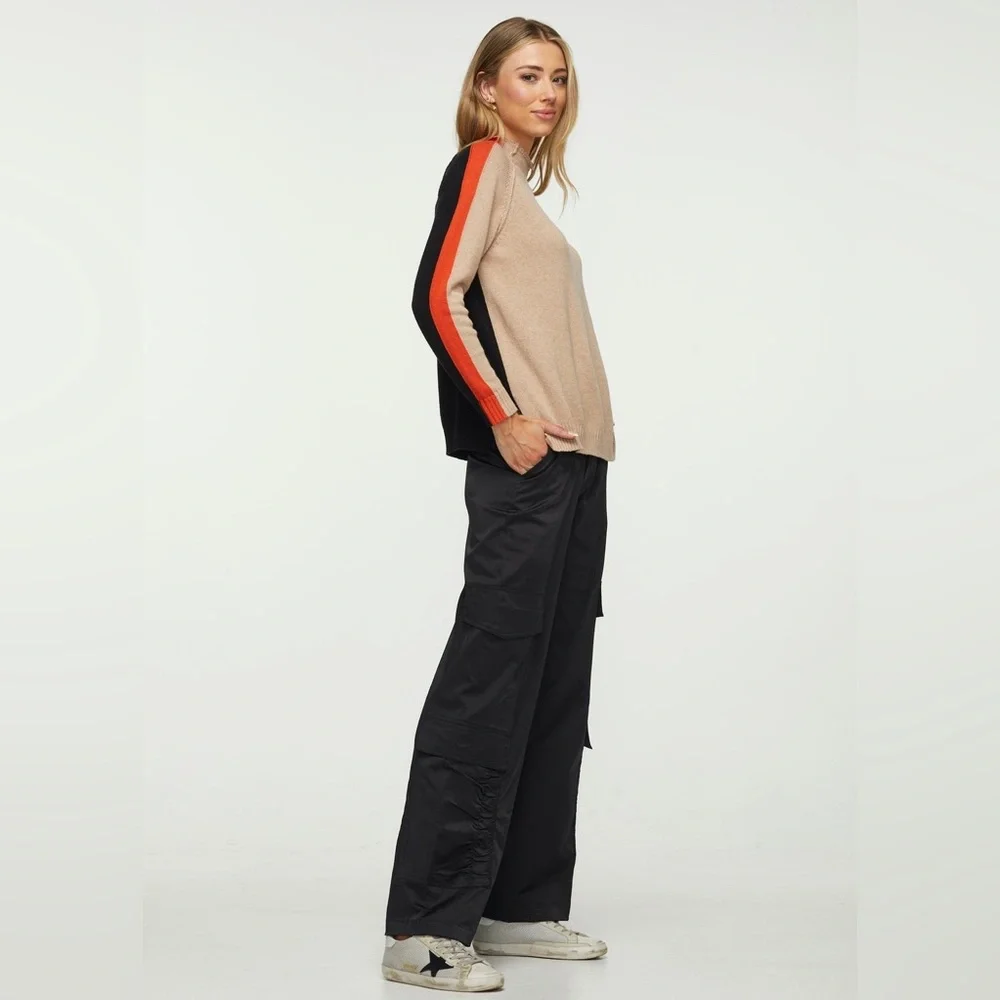Zaket & Plover Contrast Funnel Neck Cashmere Cotton Blend Sweater color block Md - Picture 2 of 7